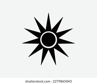 Icono Sol Luz solar Luz de sol Luz brillante Rayo Brillo Siluyente Blanco Negro Símbolo Símbolo Gráfico Material gráfico Pintura Ilustración Vector de pictograma