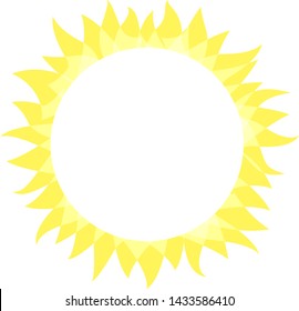 Sun icon. Sunny bright circle shape with rays. Summer sun shine brightly, flat simple logo template, concept design. Vector illustration on white background