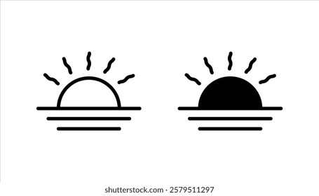 Sun icon. Sunny rays vector set. Sunlight simple line sign isolated on white background. Sun set linear icons.vector illustration, pictogram isolated on white background. color editable
