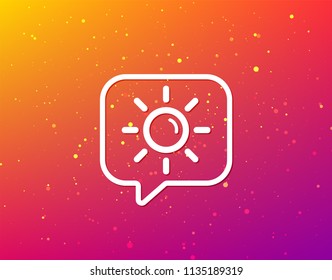 Sun icon. Sunny weather symbol. Soft color gradient background. Speech bubble with flat icon. Vector
