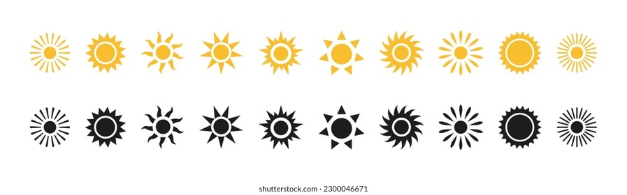 Sun icon. Sunrise, sunset or sun shine sign collection. Vector illustration EPS 10