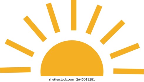 Sun icon, sunshine and solar glow sunrise or sunset. Decorative circle full and half sun and sunlight. Hot solar energy for tan. Vector sun light sign isolated on transparent background