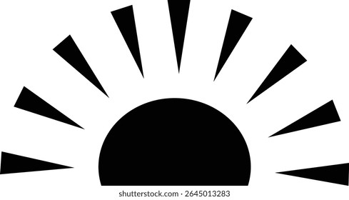Ícone solar, sol e brilho solar nascer ou pôr do sol. Círculo decorativo cheio e meio sol e luz solar. Energia solar quente para bronzeado. Sinal de luz solar vetorial isolado no fundo transparente