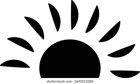 Sun icon, sunshine and solar glow sunrise or sunset. Decorative circle full and half sun and sunlight. Hot solar energy for tan. Vector sun light sign isolated on transparent background
