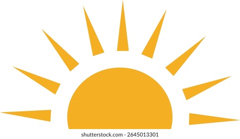 Sun icon, sunshine and solar glow sunrise or sunset. Decorative circle full and half sun and sunlight. Hot solar energy for tan. Vector sun light sign isolated on transparent background