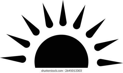 Ícone solar, sol e brilho solar nascer ou pôr do sol. Círculo decorativo cheio e meio sol e luz solar. Energia solar quente para bronzeado. Sinal de luz solar vetorial isolado no fundo transparente