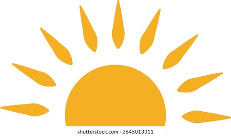 Sun icon, sunshine and solar glow sunrise or sunset. Decorative circle full and half sun and sunlight. Hot solar energy for tan. Vector sun light sign isolated on transparent background