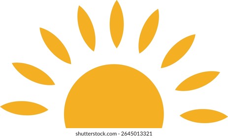 Ícone solar, sol e brilho solar nascer ou pôr do sol. Círculo decorativo cheio e meio sol e luz solar. Energia solar quente para bronzeado. Sinal de luz solar vetorial isolado no fundo transparente