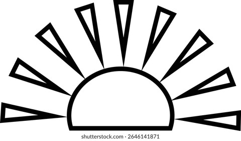 Sun icon, sunshine and solar glow sunrise or sunset. Decorative circle full and half sun and sunlight. Hot solar energy for tan. Vector sun light sign isolated on transparent background