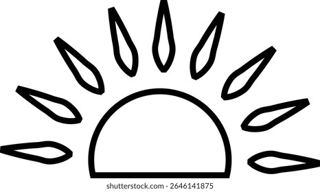 Sun icon, sunshine and solar glow sunrise or sunset. Decorative circle full and half sun and sunlight. Hot solar energy for tan. Vector sun light sign isolated on transparent background