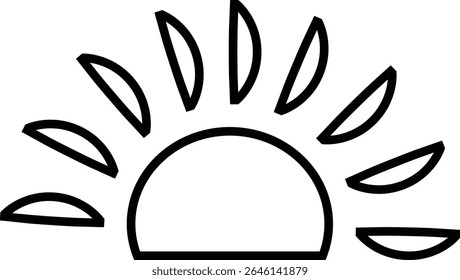 Sun icon, sunshine and solar glow sunrise or sunset. Decorative circle full and half sun and sunlight. Hot solar energy for tan. Vector sun light sign isolated on transparent background
