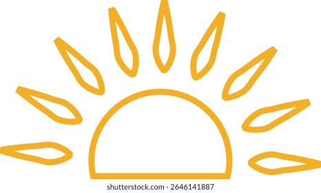 Sun icon, sunshine and solar glow sunrise or sunset. Decorative circle full and half sun and sunlight. Hot solar energy for tan. Vector sun light sign isolated on transparent background