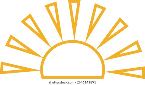 Sun icon, sunshine and solar glow sunrise or sunset. Decorative circle full and half sun and sunlight. Hot solar energy for tan. Vector sun light sign isolated on transparent background