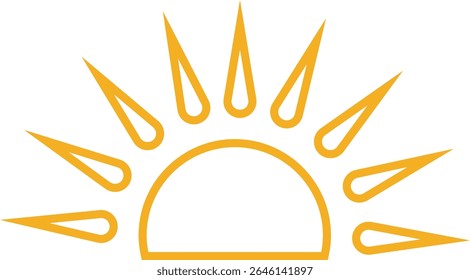 Sun icon, sunshine and solar glow sunrise or sunset. Decorative circle full and half sun and sunlight. Hot solar energy for tan. Vector sun light sign isolated on transparent background