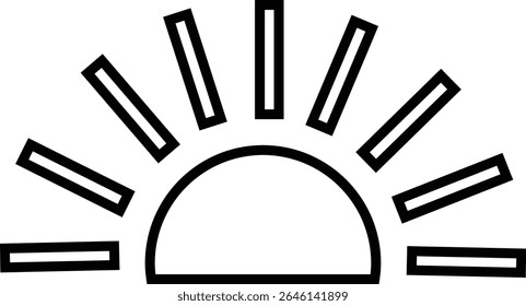 Sun icon, sunshine and solar glow sunrise or sunset. Decorative circle full and half sun and sunlight. Hot solar energy for tan. Vector sun light sign isolated on transparent background