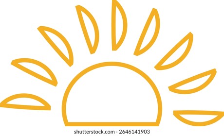 Sun icon, sunshine and solar glow sunrise or sunset. Decorative circle full and half sun and sunlight. Hot solar energy for tan. Vector sun light sign isolated on transparent background