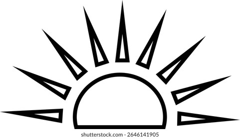 Sun icon, sunshine and solar glow sunrise or sunset. Decorative circle full and half sun and sunlight. Hot solar energy for tan. Vector sun light sign isolated on transparent background