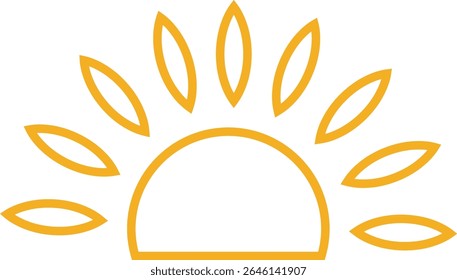 Sun icon, sunshine and solar glow sunrise or sunset. Decorative circle full and half sun and sunlight. Hot solar energy for tan. Vector sun light sign isolated on transparent background