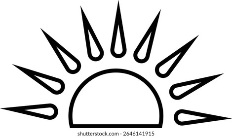 Sun icon, sunshine and solar glow sunrise or sunset. Decorative circle full and half sun and sunlight. Hot solar energy for tan. Vector sun light sign isolated on transparent background