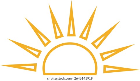 Sun icon, sunshine and solar glow sunrise or sunset. Decorative circle full and half sun and sunlight. Hot solar energy for tan. Vector sun light sign isolated on transparent background