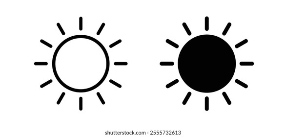 Sun icon symbol collection on white background.