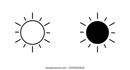 Sun icon symbol collection on white background.