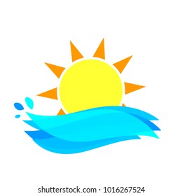 Sun icon, symbol design template, big waves, vector illustration