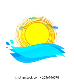 Sun icon, symbol design template, big waves, vector illustration