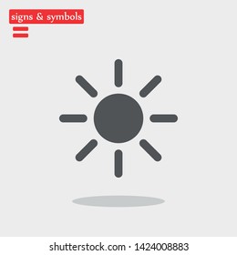 The Sun  Icon. A symbol  of the good weather and the sky on white isolated background. Sunny vector graphics