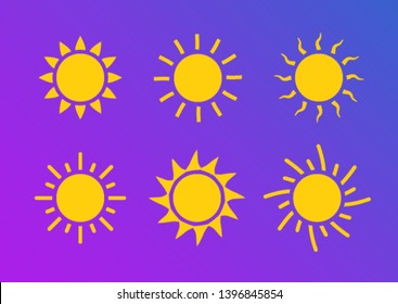 Sun icon symbol illustration, Sunlight design weather. Flat sunshine isolated set of sun logo.