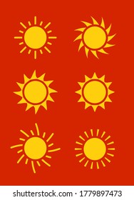 Sun icon symbol illustration, Sunlight design weather. Flat sunshine isolated set of sun logo