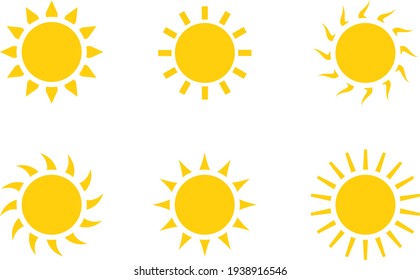 Sun icon symbol illustration, Sunlight design weather. Flat sunshine isolated set of sun logo.