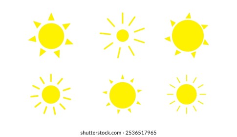 Sun icon symbol illustration, Sunlight design weather. Flat sunshine isolated set of sun logo.