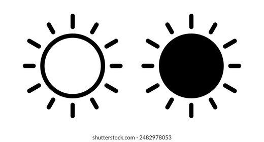 Sun icon, sun symbol isolated on white.