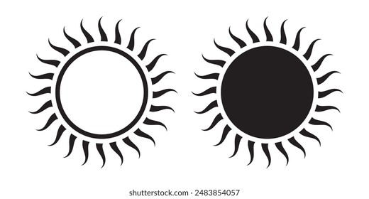 Sun icon, sun symbol isolated on white.