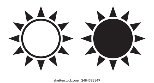 Sun icon, sun symbol isolated on white.