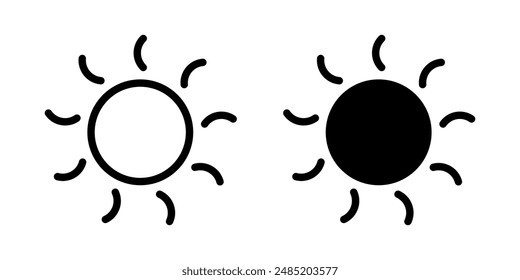 Sun icon, sun symbol isolated on white.