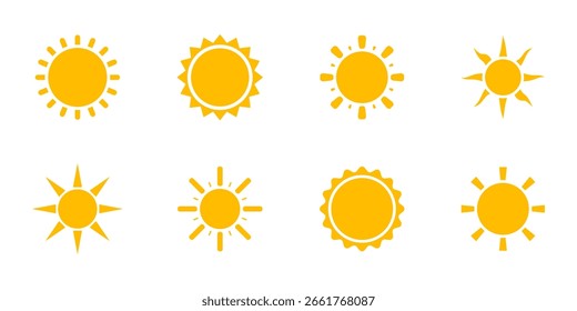 Conjunto de símbolos de icono de sol diseño simple