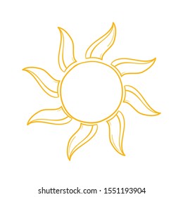 sun icon symbol vector with doodle handdrawn cartoon style with yellow color