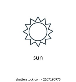 Sun icon thin line stock illustration. Weather forecast line icon, isolated on white background, weather stroked symbol. 