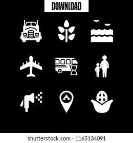 sun icon. This set with bus, wheat, truck and corn vector icons for mobile and web