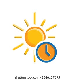 sun icon. sun time, sun with clock, thin line symbol on white background. flat design style. vector design template
