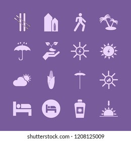 sun icon. sun vector icons set bed, corn, umbrella and wheat harvest growth