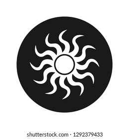 Sun icon vector illustration design isolated on flat black round button