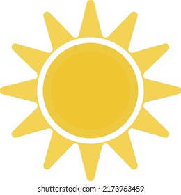 Sun icon. Vector illustration, flat element for design. Yellow sun icon. Orange summer spring sunshine rays. Weather bright sunlight sing.