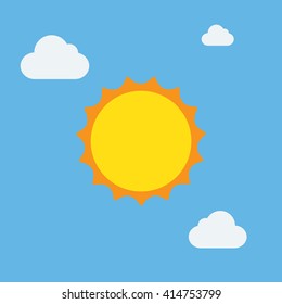 Sun Icon. Vector Illustration. Flat Design. Sun with blue sky background.