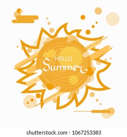 Sun icon vector illustration. lettering - Hello summer