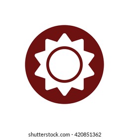 Sun icon vector illustration. Red circle. Red button