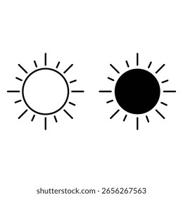 Ilustração vetorial do ícone do Sol mostrando o brilho da energia solar diurna e a previsão do tempo em um design gráfico abstrato mínimo para conceitos climáticos.