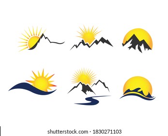 Sun Icon Vector illustration. Sunrise, sun, sunshine, sunset, moon symbol. mountain sunrise sign, emblem isolated on white background, Flat style for graphic and web design, logo. EPS10